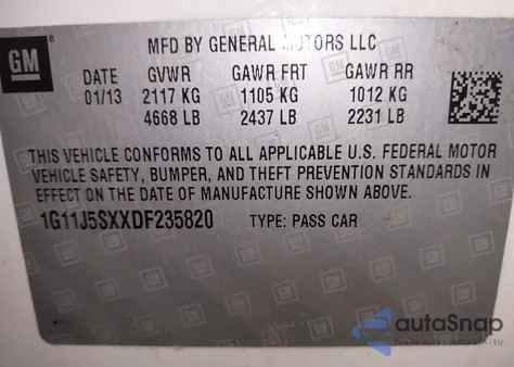 2013 Chevrolet Malibu 2Lz z USA, uszkodzony, nr VIN 1G11J5SXXDF235820